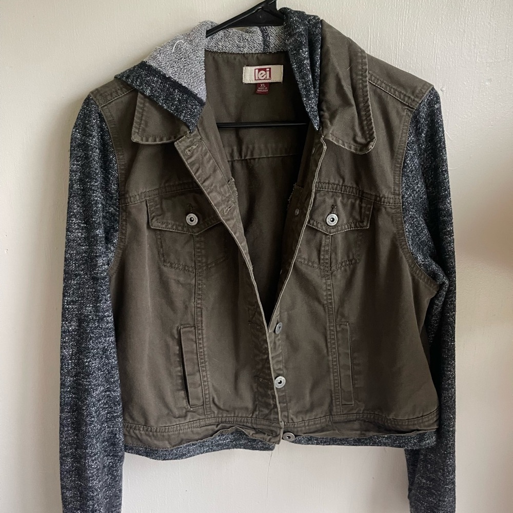 LEI Women's Olive and Gray Jean Jacket